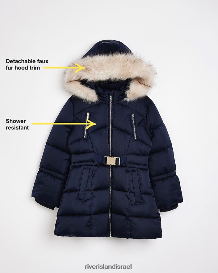 לבוש River Island g מעיל פחזנית חגורה חיל הים בנות BDZ4083384