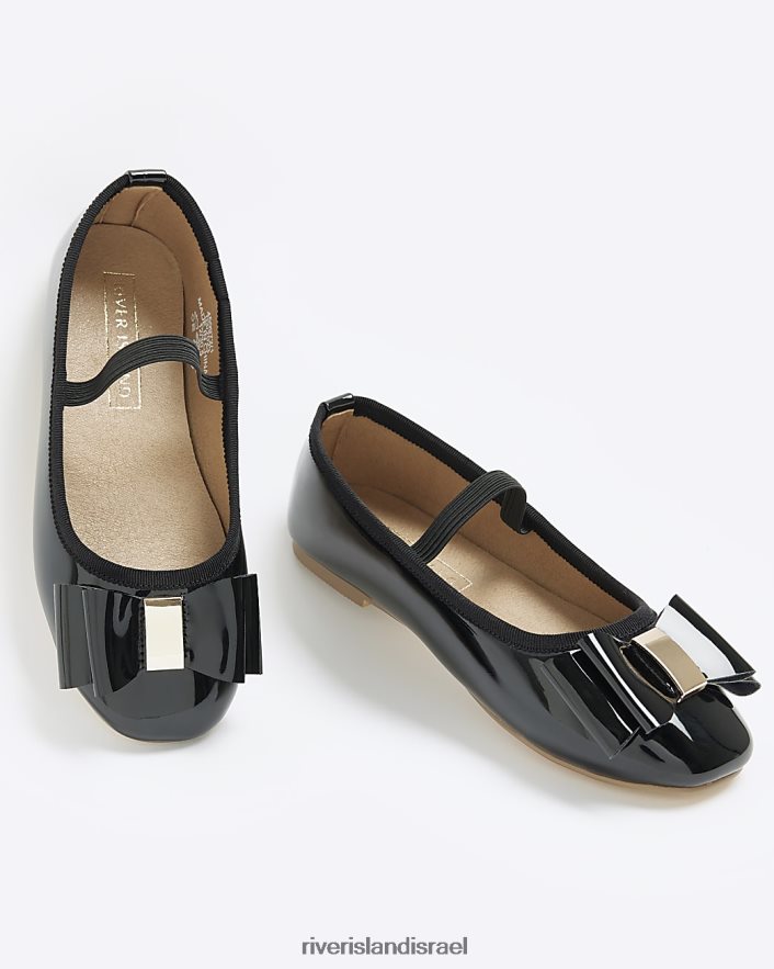 הַנעָלָה River Island g פטנט נעלי בלרינה קשת שָׁחוֹר בנות BDZ4083405