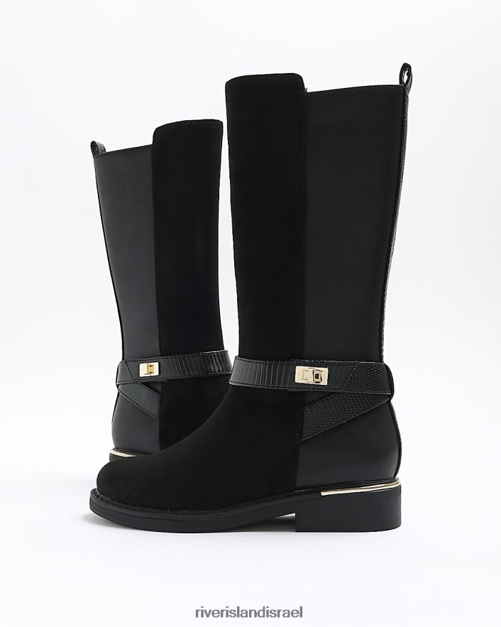 הַנעָלָה River Island g מגפיים בלוק בד בגובה הברך שָׁחוֹר בנות BDZ4086002