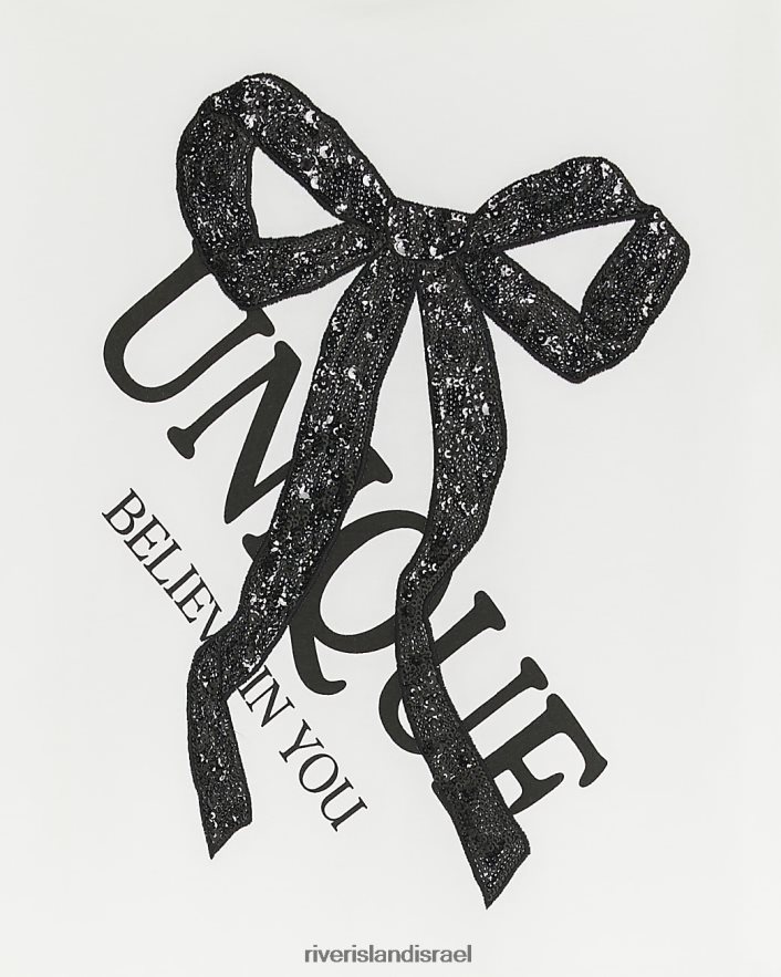 לבוש River Island חולצת טי פייטים עם קשת של g לבן בנות BDZ4086042