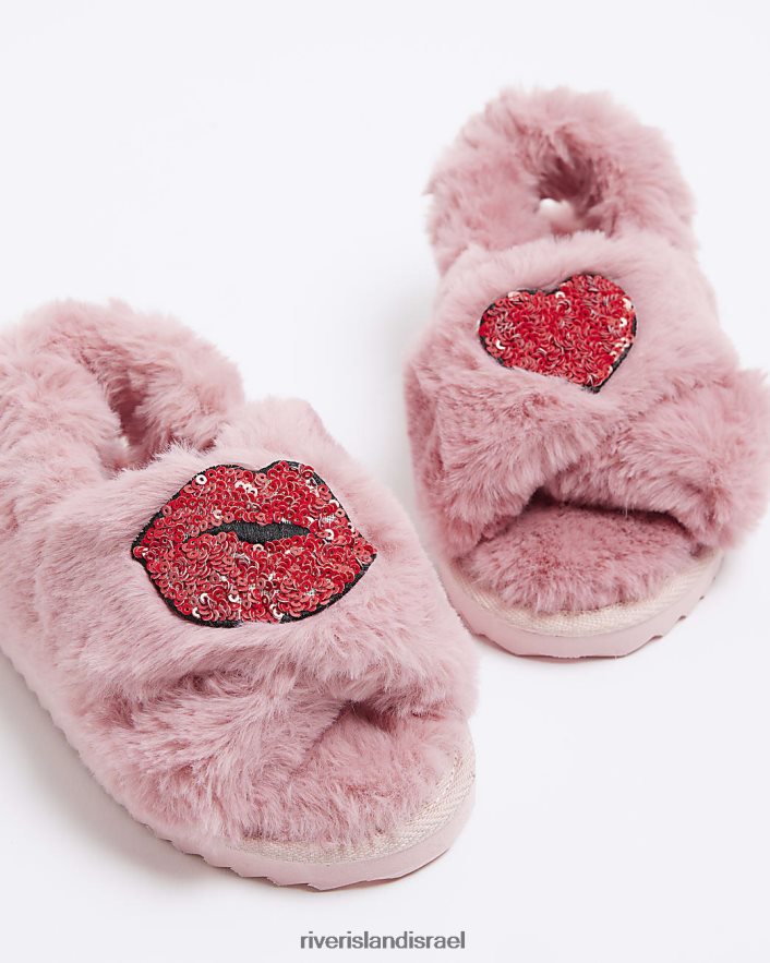 הַנעָלָה River Island g נעלי שפתיים פרווה מלאכותית וָרוֹד בנות BDZ4086051