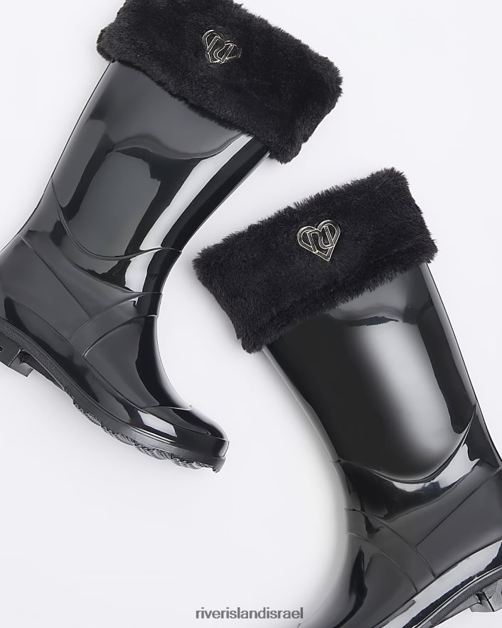 הַנעָלָה River Island g מגפי גולף עם שרוול פרווה מלאכותית שָׁחוֹר בנות BDZ4086059