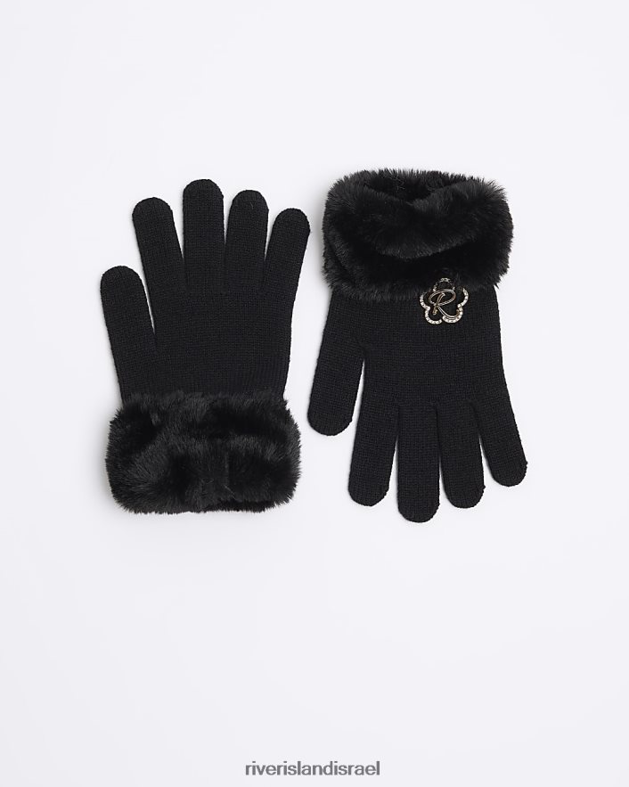 אביזרים River Island g כפפות לקצץ פרווה מלאכותית שָׁחוֹר בנות BDZ4086067