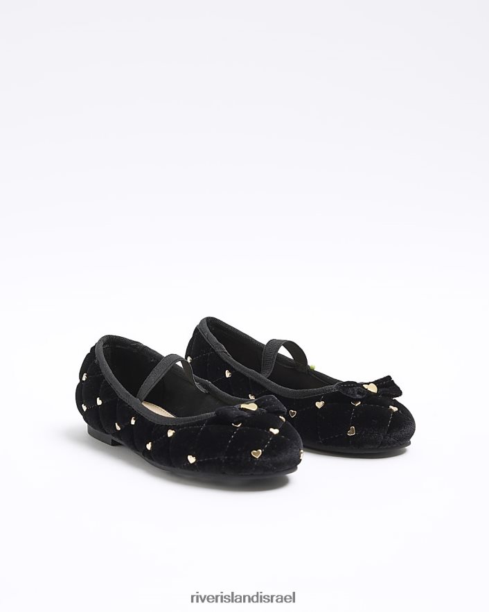 הַנעָלָה River Island g נעלי בלרינה לב קטיפה שָׁחוֹר בנות BDZ4086070