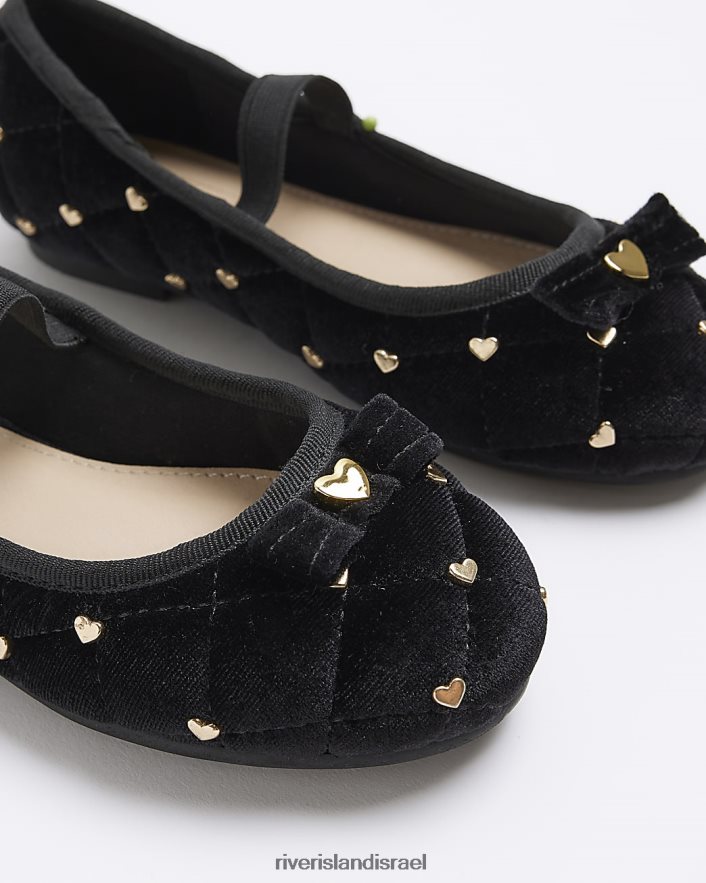 הַנעָלָה River Island g נעלי בלרינה לב קטיפה שָׁחוֹר בנות BDZ4086070