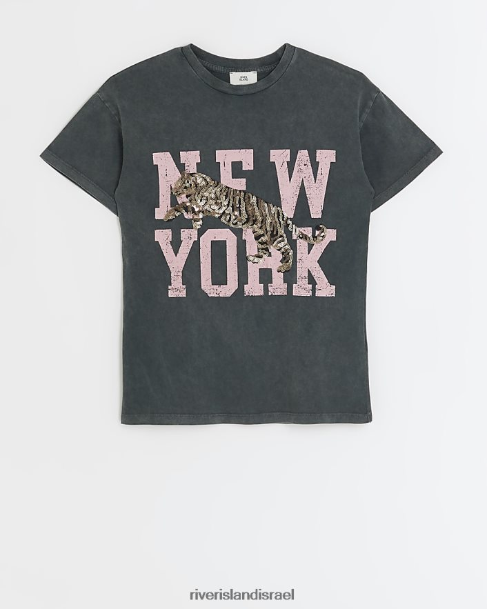 לבוש River Island g ניו יורק חולצת טריקו גרפית אפור בנות BDZ4086075