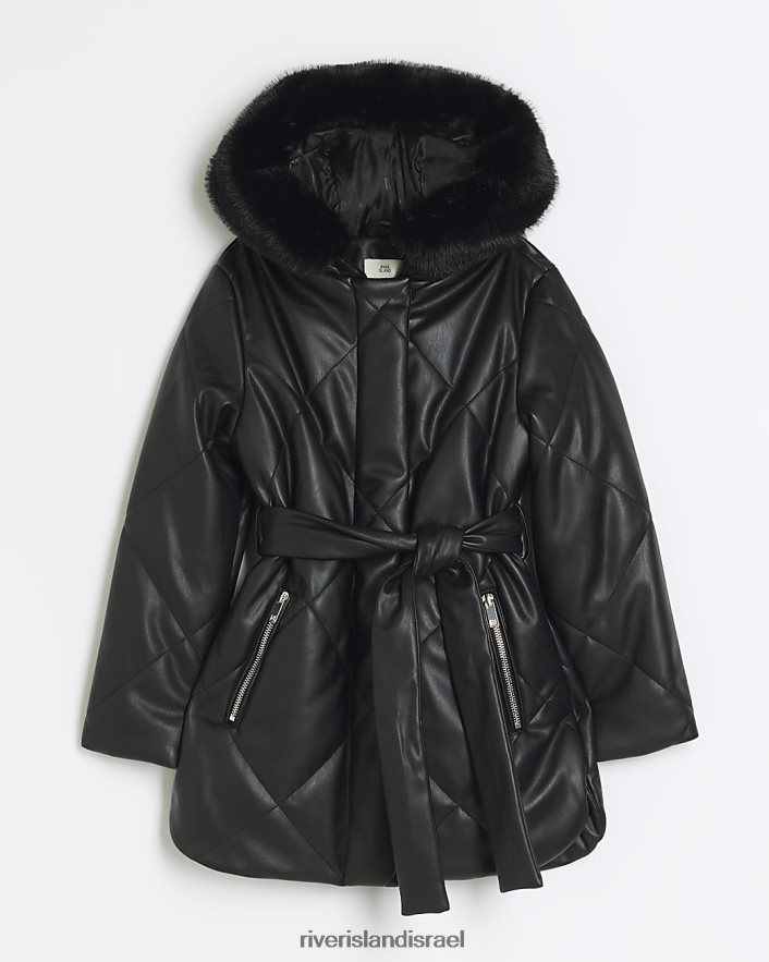 לבוש River Island g מעיל קפוצ'ון דמוי עור מלאכותי שָׁחוֹר בנות BDZ4086092