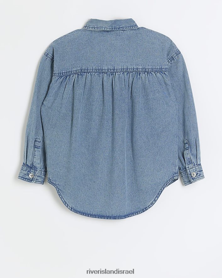 לבוש River Island g חולצת ג'ינס עם פרט פרחוני כְּחוֹל בנות BDZ4086101