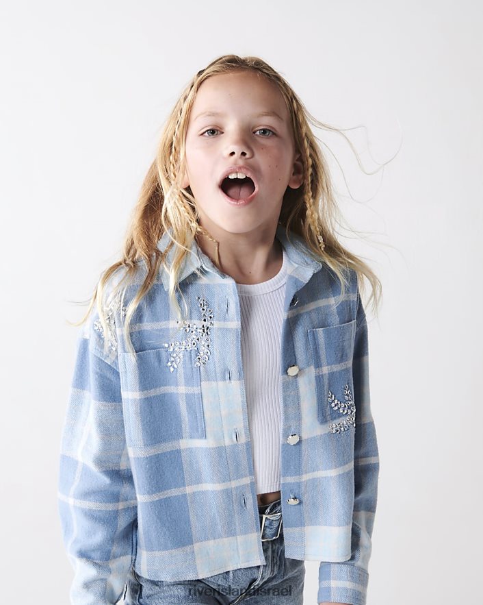 לבוש River Island g חולצה מעוטרת משובצת כְּחוֹל בנות BDZ4086134