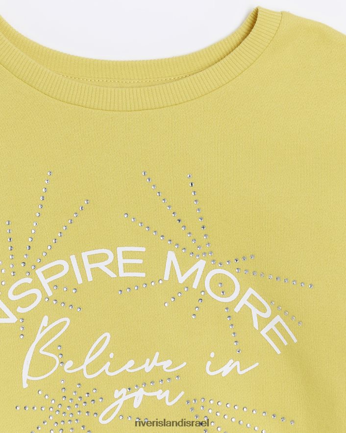 לבוש River Island g סווטשירט מעוטר צהוב בנות BDZ4086173