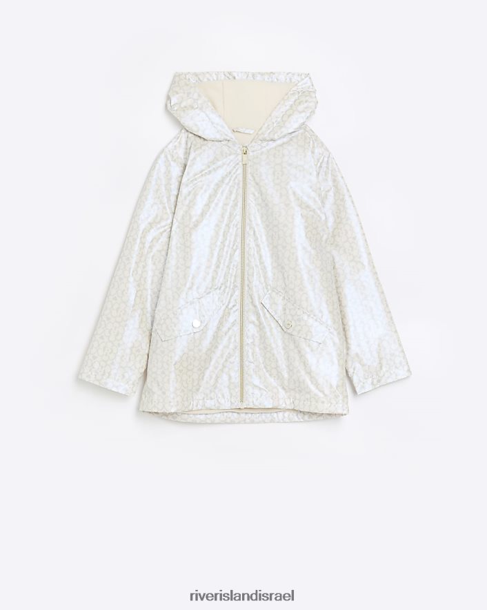 לבוש River Island g מעיל גשם מונוגרמה פרחונית לבן בנות BDZ4086252
