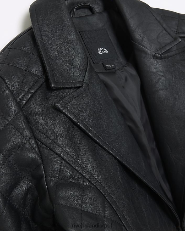 לבוש River Island g בלייזר מרופד מעור מלאכותי שָׁחוֹר בנות BDZ4086266