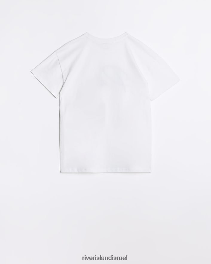 לבוש River Island חולצת טריקו גרפית של g פריז לבן בנות BDZ4086299