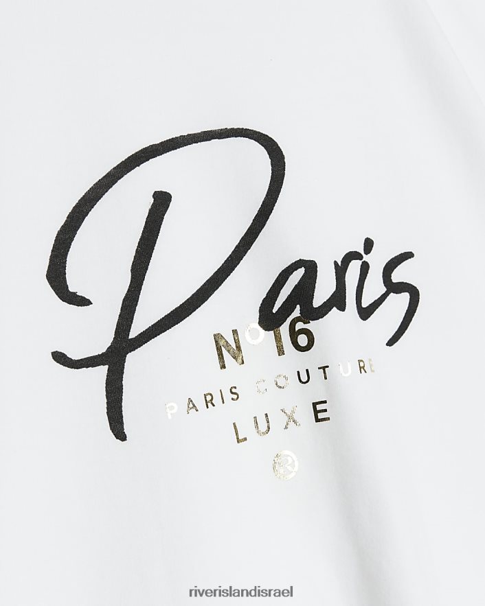 לבוש River Island חולצת טריקו גרפית של g פריז לבן בנות BDZ4086299