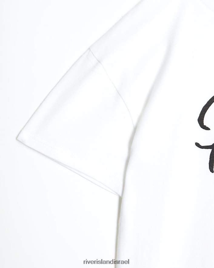 לבוש River Island חולצת טריקו גרפית של g פריז לבן בנות BDZ4086299