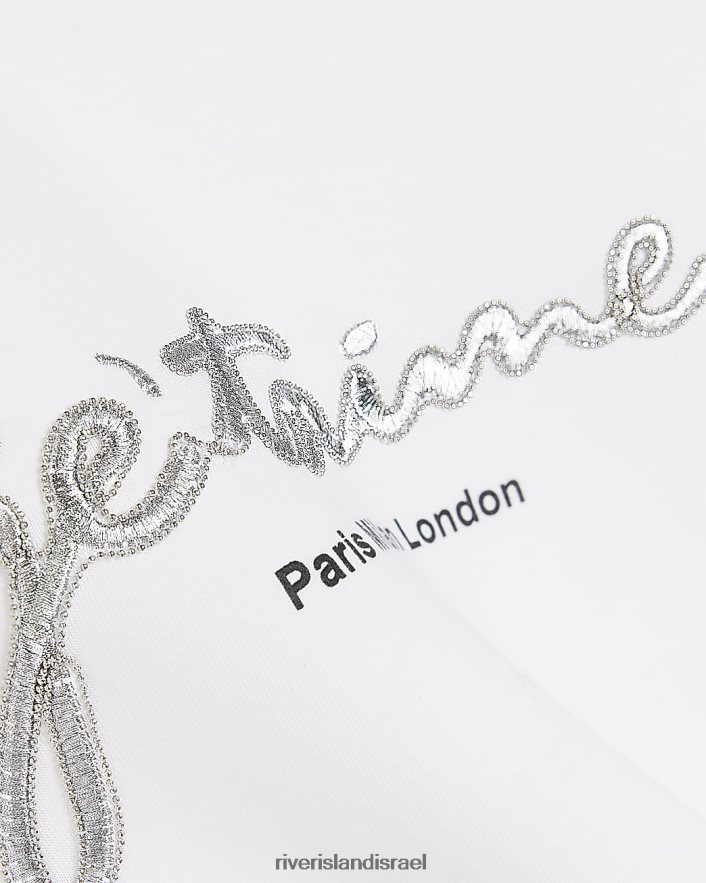 לבוש River Island g חולצת טריקו רקומה לבן בנות BDZ4086331