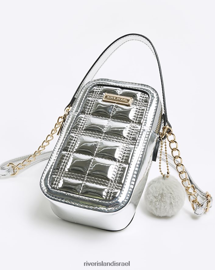 אביזרים River Island g תיק קרוס גוף מרופד כסף בנות BDZ4086334