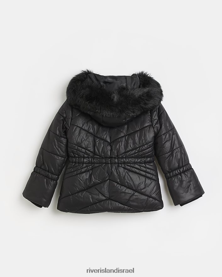 לבוש River Island g מעיל נפוח עם ברדס שָׁחוֹר בנות BDZ4086346