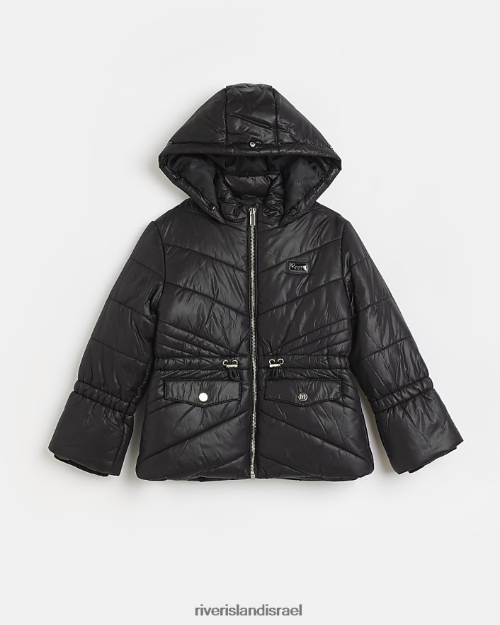 לבוש River Island g מעיל נפוח עם ברדס שָׁחוֹר בנות BDZ4086346