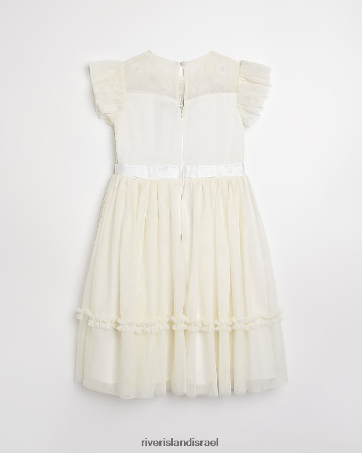 לבוש River Island g שמלת טול מעוטרת פרחונית קרם בנות BDZ4086377