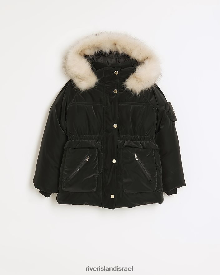 לבוש River Island g מעיל קפוצ'ון במראה קטיפה שָׁחוֹר בנות BDZ4086393