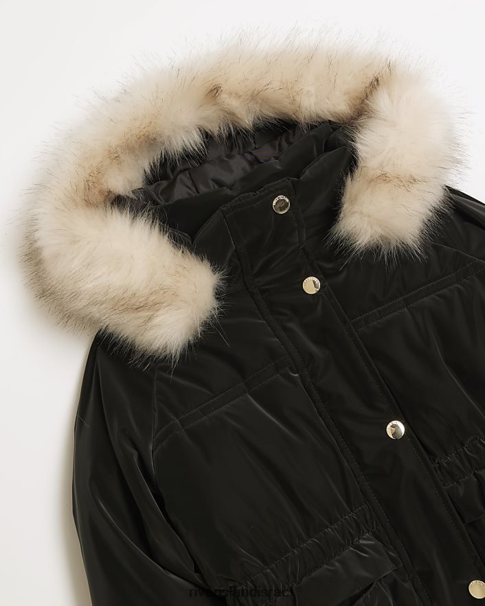 לבוש River Island g מעיל קפוצ'ון במראה קטיפה שָׁחוֹר בנות BDZ4086393