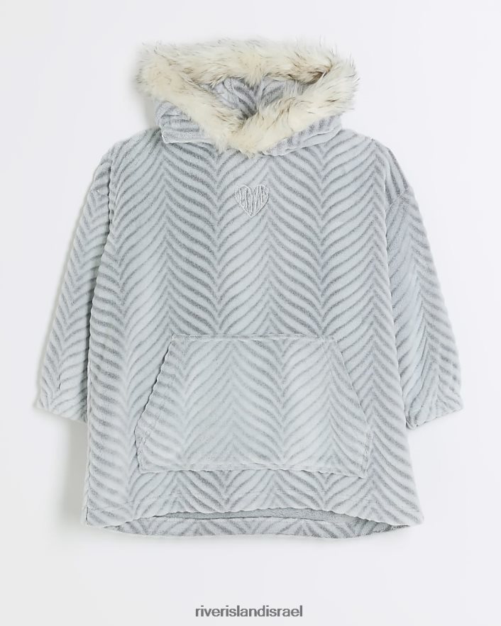 לבוש River Island שמיכת קפוצ'ון נעימה של g chevron אפור בנות BDZ4086037