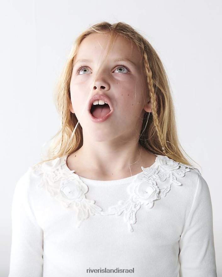 לבוש River Island g corsage עליון עם שרוול ארוך קרם בנות BDZ4083297