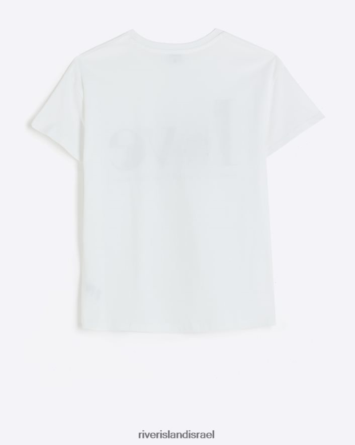 לבוש River Island g corsage אהבה חולצת טריקו לבן בנות BDZ4086093
