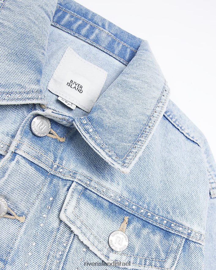 לבוש River Island ז'קט ג'ינס משובץ g diamante כְּחוֹל בנות BDZ4086082