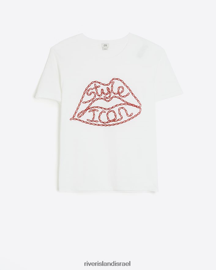 לבוש River Island טי שירט של g lips לבן בנות BDZ4086230
