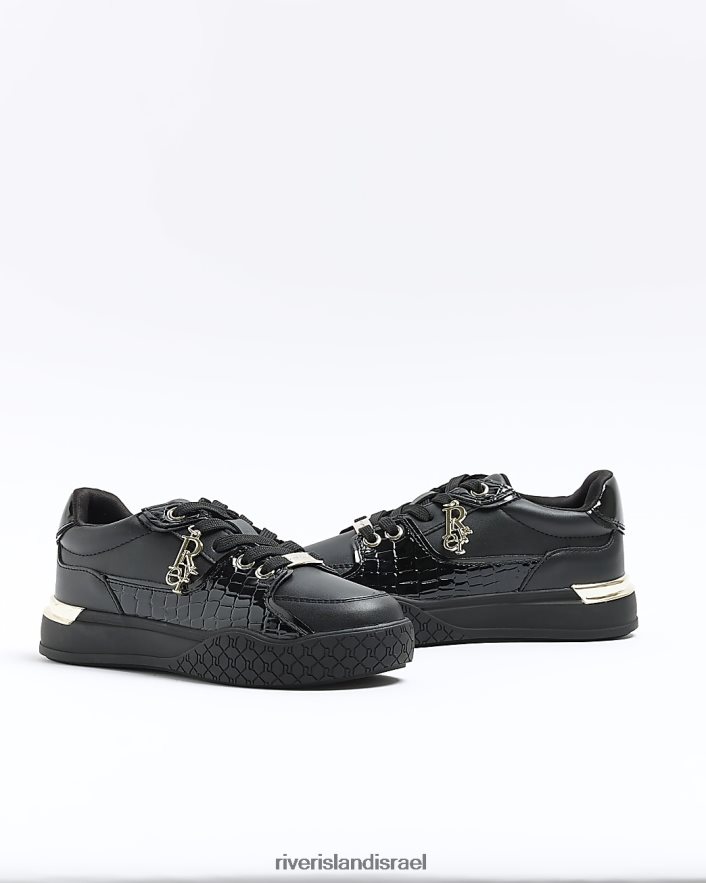 הַנעָלָה River Island נעליים מובלטות ב-g patent croc שָׁחוֹר בנות BDZ4086241