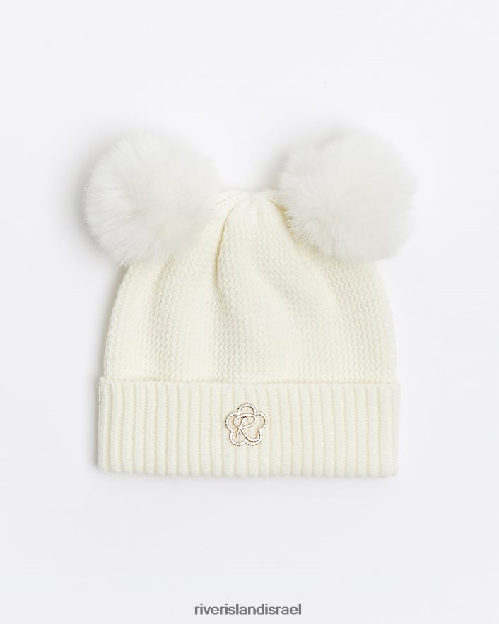 אביזרים River Island g pom pom beanie כובע קרם בנות BDZ4083425