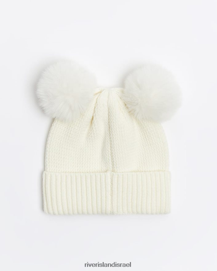 אביזרים River Island g pom pom beanie כובע קרם בנות BDZ4083425