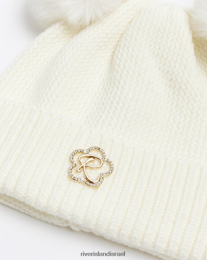 אביזרים River Island g pom pom beanie כובע קרם בנות BDZ4083425