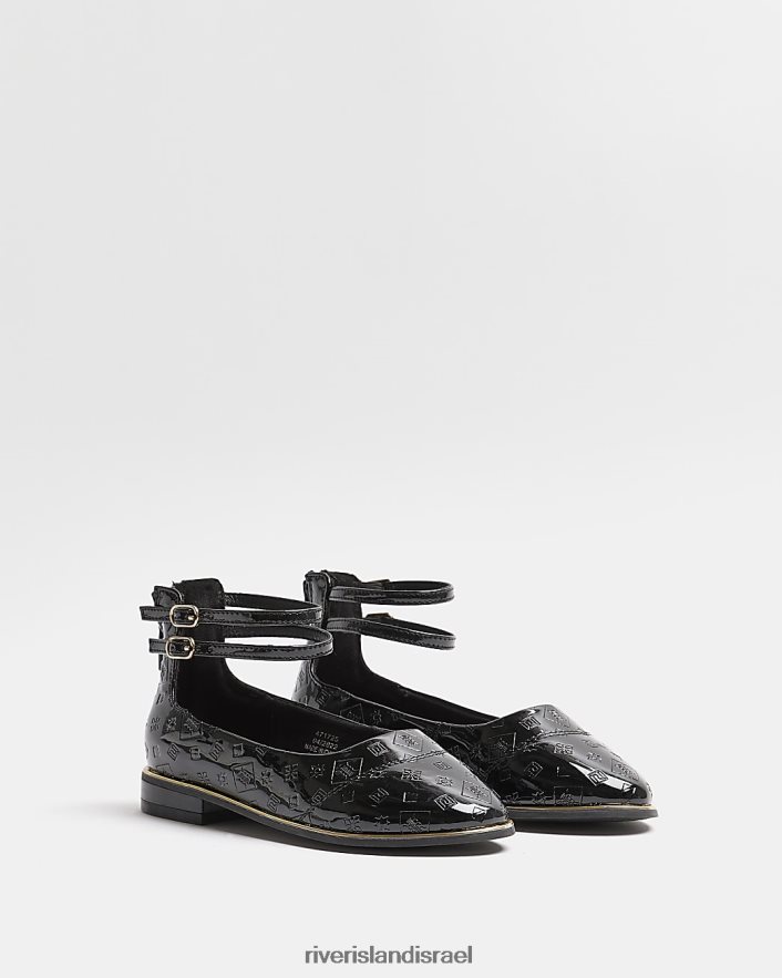 הַנעָלָה River Island נעלי בלרינה מונוגרמה g pu ri שָׁחוֹר בנות BDZ4086381