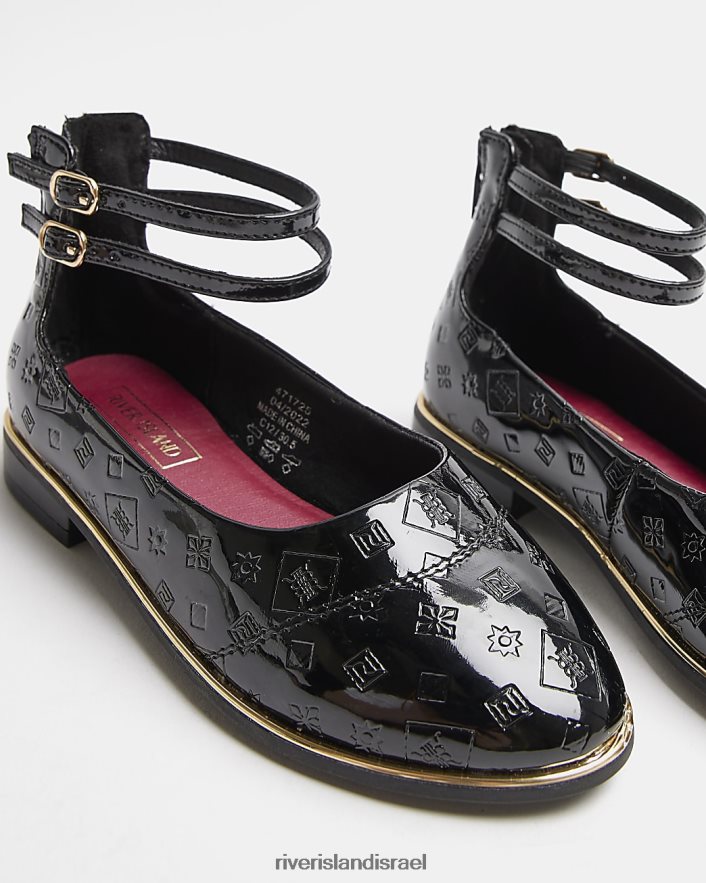 הַנעָלָה River Island נעלי בלרינה מונוגרמה g pu ri שָׁחוֹר בנות BDZ4086381