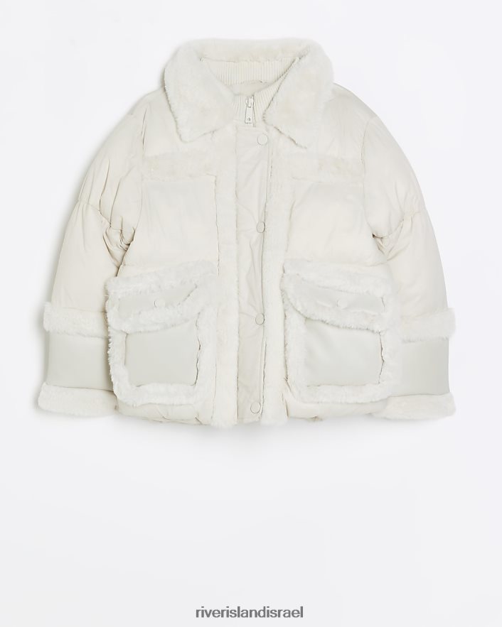 לבוש River Island g puffer מעיל טייסים קרם בנות BDZ4086077