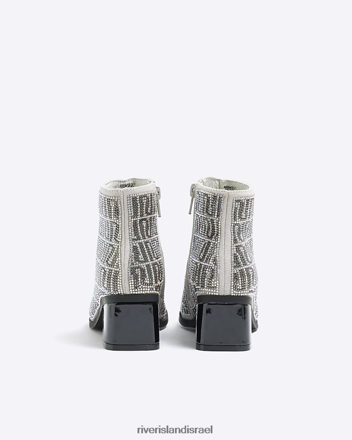 הַנעָלָה River Island מגפי יהלומי מונוגרמה g ri כסף בנות BDZ4086124