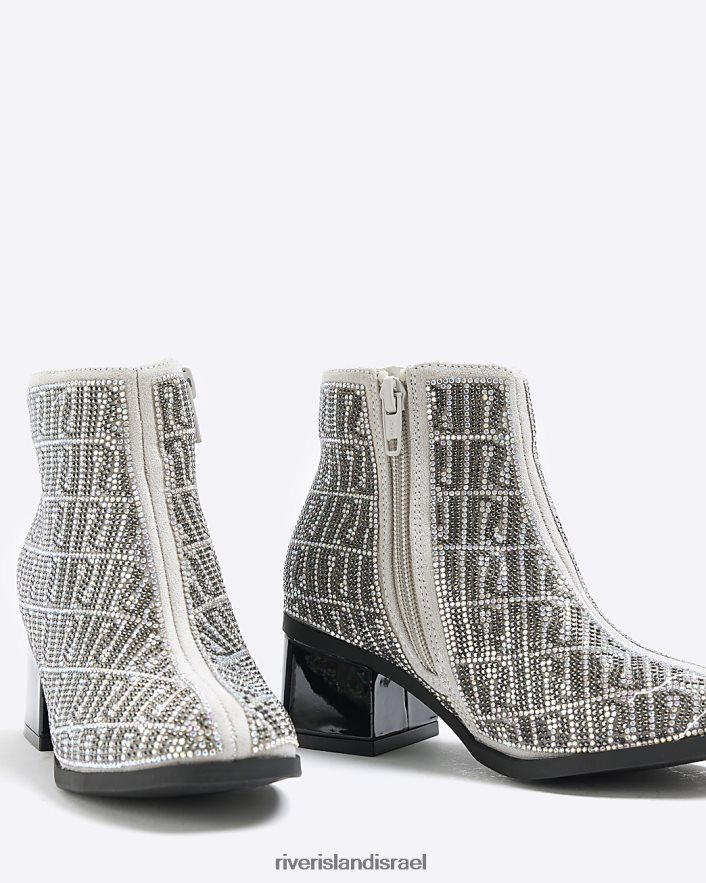 הַנעָלָה River Island מגפי יהלומי מונוגרמה g ri כסף בנות BDZ4086124