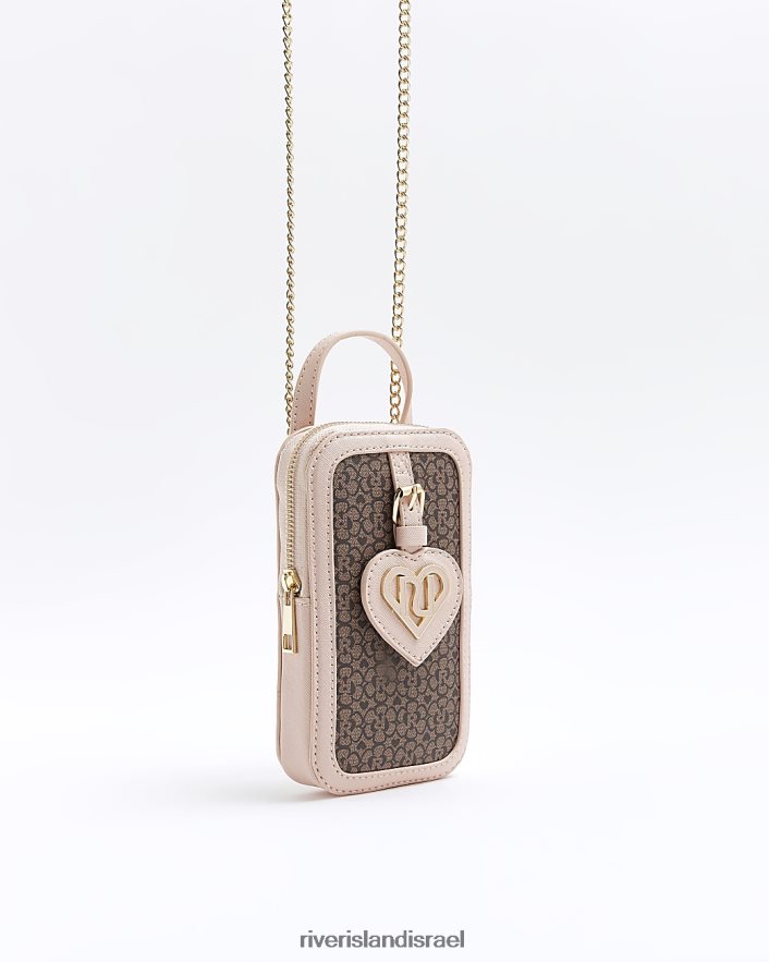 אביזרים River Island g ri מונוגרמה תיק צולב גוף חום בנות BDZ4086294