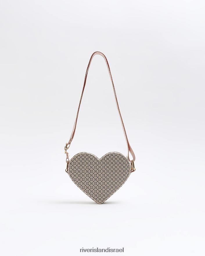 אביזרים River Island g ri מונוגרמה לב צולב תיק חום בנות BDZ4086304