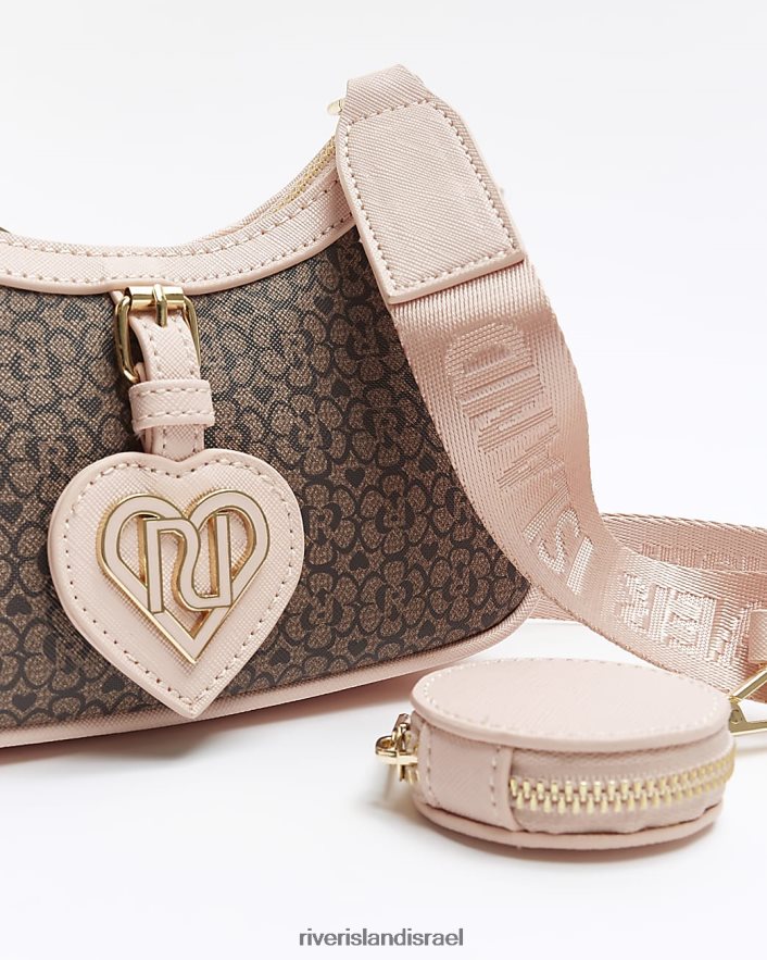 אביזרים River Island g ri מונוגרמה תיק צולב גוף חום בנות BDZ4086319