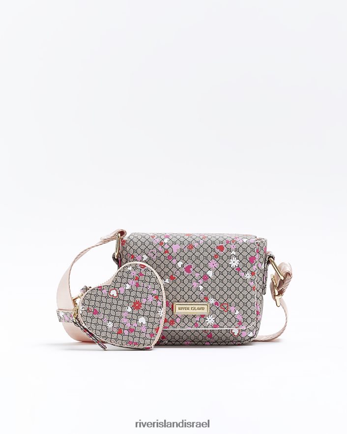 אביזרים River Island g ri מונוגרמה תיק צולב גוף חום בנות BDZ4086327
