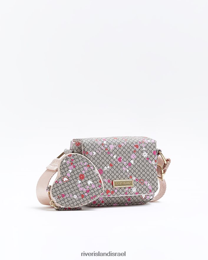 אביזרים River Island g ri מונוגרמה תיק צולב גוף חום בנות BDZ4086327
