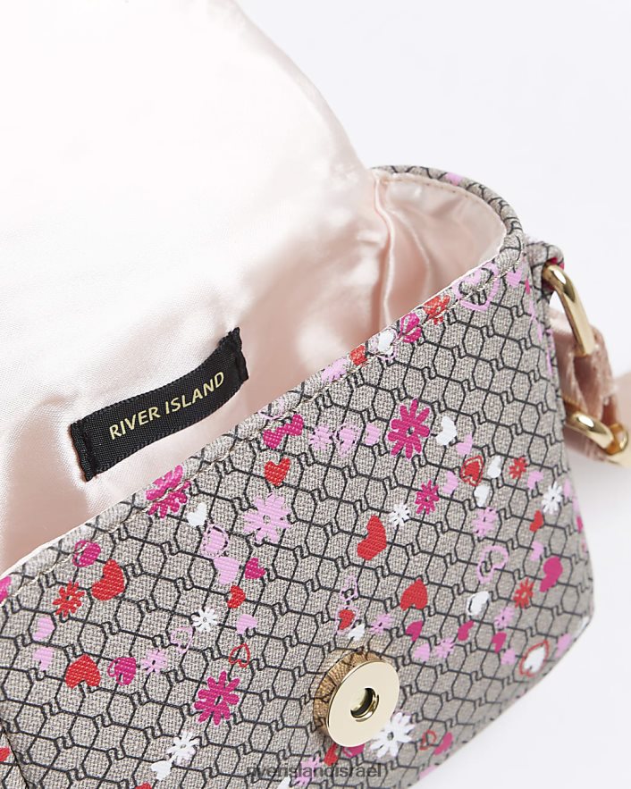 אביזרים River Island g ri מונוגרמה תיק צולב גוף חום בנות BDZ4086327