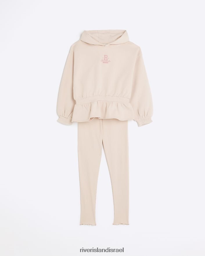 לבוש River Island סט קפוצ'ון וחותלות g rib peplum וָרוֹד בנות BDZ4086213