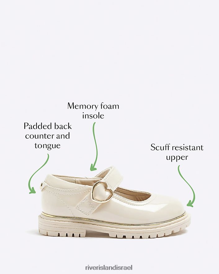 הַנעָלָה River Island mg אבזם לב נעלי מרי ג'יין קרם בנות BDZ4083506