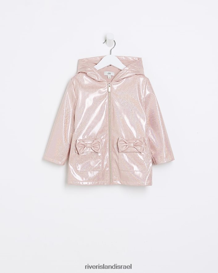לבוש River Island mg מעיל גשם עם ברדס נוצץ וָרוֹד בנות BDZ4083515