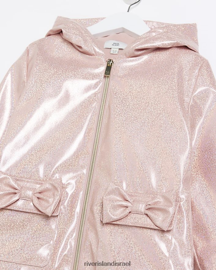 לבוש River Island mg מעיל גשם עם ברדס נוצץ וָרוֹד בנות BDZ4083515